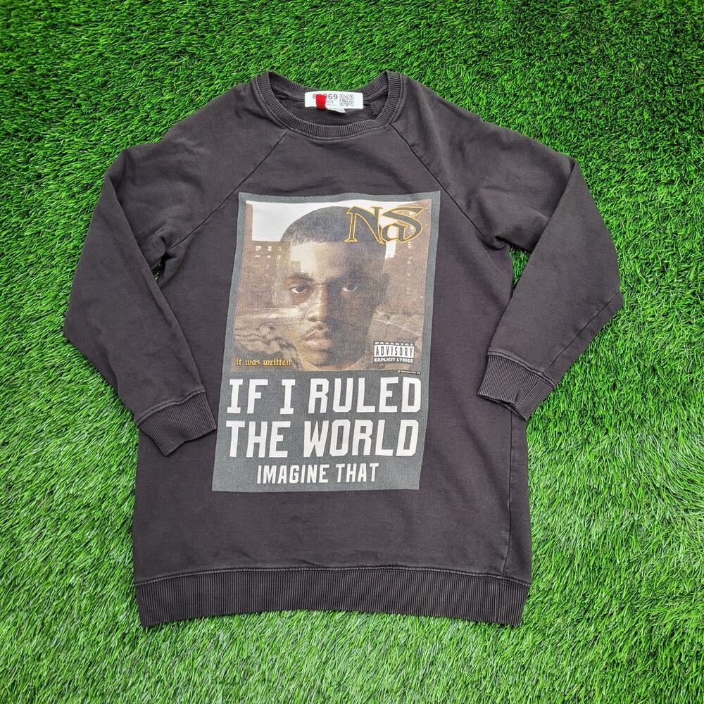 Nas Hip-Hop Sweatshirt Womens XS 18x25 Faded Black Baggy Illmatic
